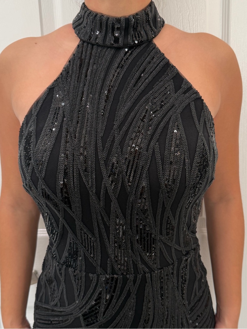 Aqua Black Halter Maxi Dress with Sequin Detail